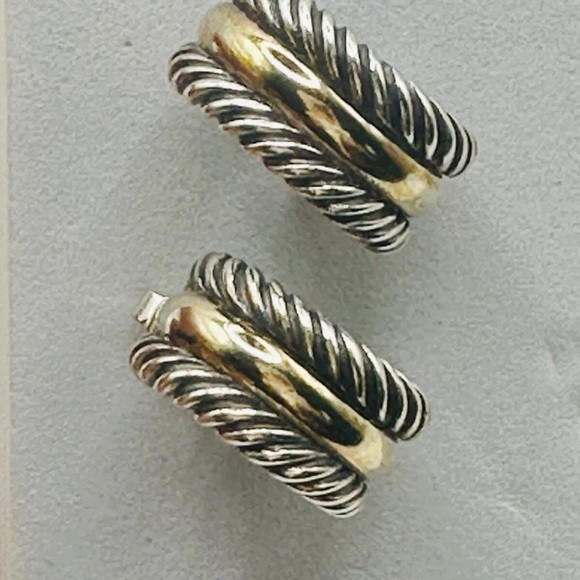 David Yurman Jewelry - David Yurman Sterling 925 & 14k Gold Cable Thoroughbred Huggie Hoop Earrings